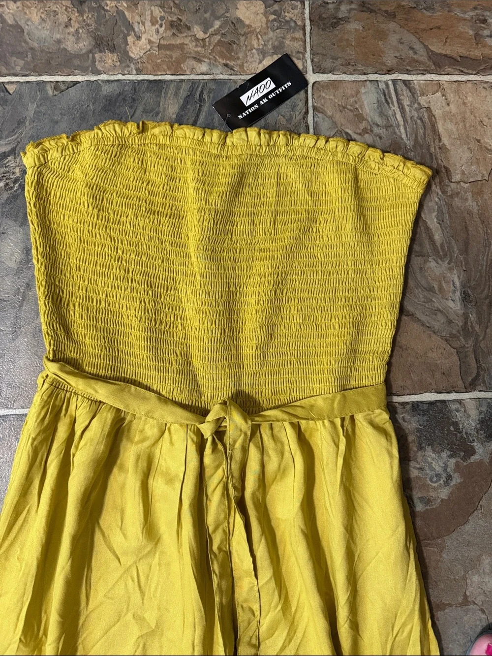 Strapless Wide-Leg Jumpsuit in Chartreuse - Picture 3 of 5